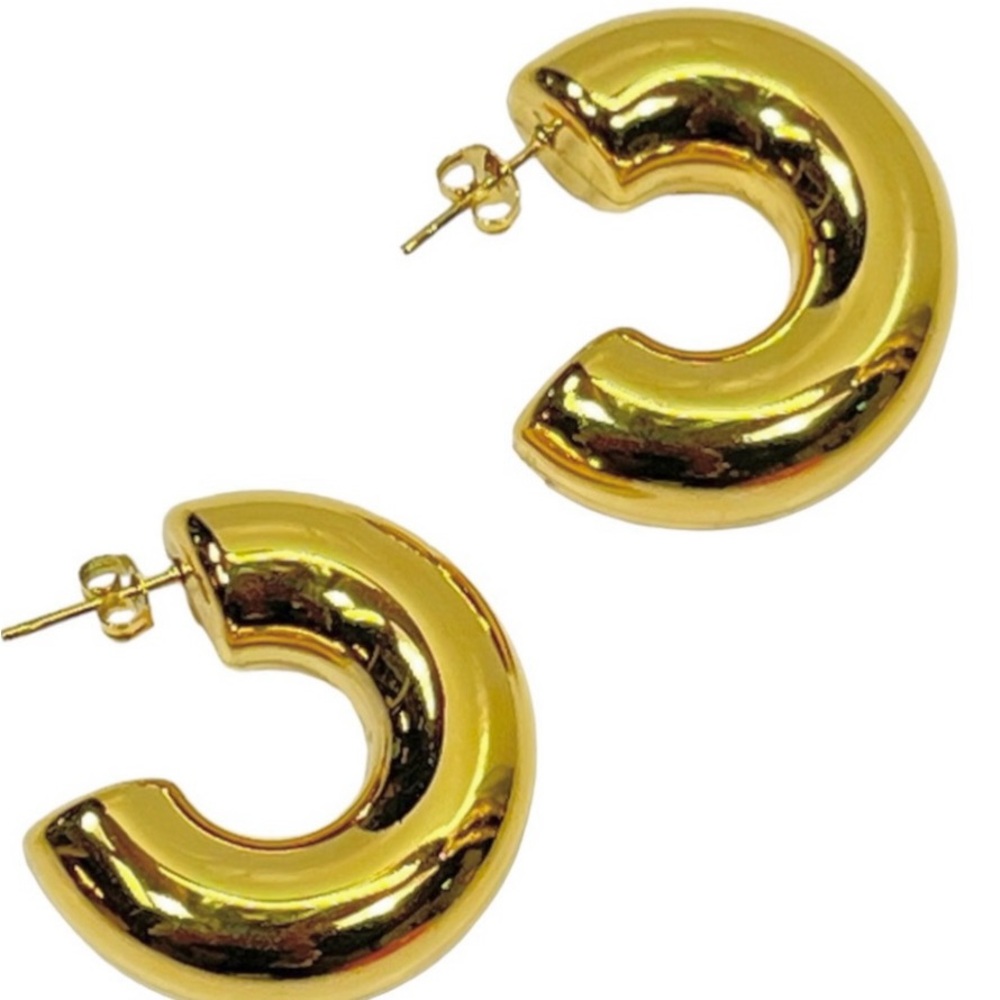 Chunky Gold Plated Hollow Tube Hoop- Bold Statement Hoops, Trendy Jewelry